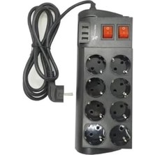 Termal Akım Korumalı 8li Uzatma Kablosu 3xusb 2 Metre 16 Amper