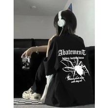 Lune Store Baskılı Oversize Bisiklet Yaka T-Shirt - Siyah