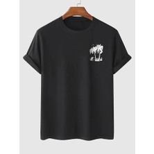 Lune Store Baskılı Oversize Bisiklet Yaka T-Shirt - Siyah