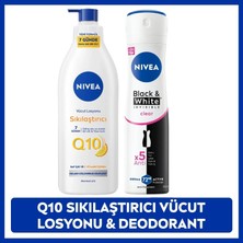 Nivea Kadın Sprey Deodorant Black&White Invisible Clear 150ml ve Q10 Sıkılaştırıcı Nemlendirici Vücut Bakım Losyonu 400ml