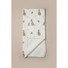 %100 Pamuk Bebek Battaniyesi 100X100 cm – Çift Taraflı Müslin Pike Kanguru Desen, Doğal