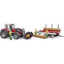 Bruder BR02046 Massey Ferguson 7480 Kepçeli Traktör & Kütük Taşıyan Römork