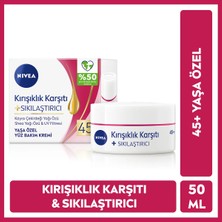 Nivea 45 Yaşa Özel Kırışıklık Karşıtı Yüz Bakım Kremi 50ml, Sıkılaştırıcı, Kaz Ayağı Kırışıklığı Giderici