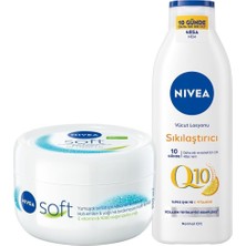 Q10 Sıkılaştırıcı C Vitamini Vücut Bakım Losyonu 250ML ve Soft Nemlendirici Krem 300ML, Esnek Cilt