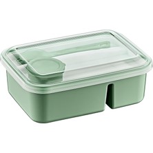 3 Bölmeli Beslenme Kabı 920 ml Sosluklu Sızdırmaz Kapaklı Bpa Içermez Çatal Kaşık Dahil Lunch Box Bölmeli Yemek Kabı (Yeşil)