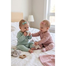 Liliza Accessories Pembe ve Yeşil Minik Fiyonk Yenidoğan Bebek Bandı Seti 2li