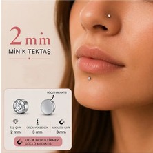 Heppii Minik Tektaş Hızma Mıknatıslı 316L Çelik 2mm Tektaş Burun Dudak Hızma Delik Gerektirmez 1 Çift Hızma Unisex