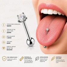Heppii 316L Cerrahi Çelik Ucu Kristal Taşlı Dil Piercing Tongue Piercing Beyaz Pembe Kırmızı Renk Taş Bar Boyu Standart 16MM