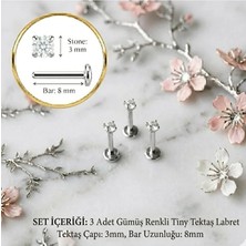 Heppii 3 Adet Mini Tektaş Cerrahi Çelik Piercing Tragus Helix Kıkırdak Conch Gold- Gümüş Renk 8 mm 3 mm Taş
