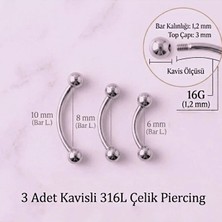 Heppii 3 Adet Cerrahi Çelik Küçük Toplu Piercing Kaş Burun Kulak Dudak Göbek Tragus Helix 3'lü Piercing Set
