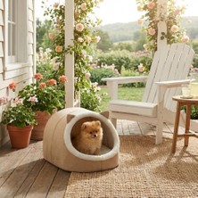 Mabelme Keçe Kedi Köpek Evi Peluşlu | Ev Tipi Evcil Hayvan Yuvası, ve Konforlu Kedi Evi, Köpek Yatağı ve Dinlenme Alanı (Krem)