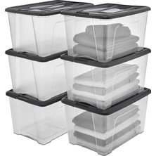 Ohyama, Saklama Kutuları, Saklama Kutusu Çok Fonksiyonlu, 6'lı Set Plastik Kutu 45 L, Kapak, Ergonomik Sap, Çatı Katı, Oda, Oturma Odası - New Top Box Ntb-45 - Siyah