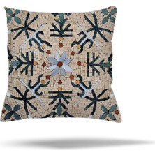 Pelangi Çiçekli Mozaik Kilim Etnik Desen Gizli Fermuarlı Yastık Kılıfı Kırlent Kılıfı Koltuk Yastık Kılıfı, Koyu Yeşil-Bej 45 x 45
