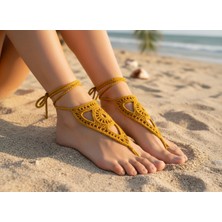 Irısıma Boho Stil Barefoot Sandal – El Yapımı Hardal Ayak Aksesuarı (Çift)