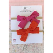 Liliza Accessories Pembe Turuncu Keten 2li Yenidoğan Bebek Bandı Seti