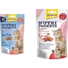 Al-Kar Ticaret Gimcat Kedi Ödül Tableti Np Fish With Salmon 60GR ve Gimcat Nutripockets Kedi Ödülü Biftek Malt, 60 gr