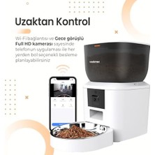 Al-Kar Ticaret Haustier QQ029 Kameralı 1080P Gece Görüş Akıllı Kedi Köpek Otomatik Mama Kabı, App-Wifi Uzaktan Kontrol, Sesle Çağırma, 2.4ghz/5ghz, 4lt Hazne, Metal Kase (Beyaz)