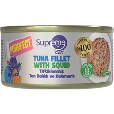 Al-Kar Ticaret Supreme Cat Purrfect Tiftiklenmiş Ton Balıklı & Kalamarlı Konserve Kedi Maması, Yüksek Proteinli 70 gr