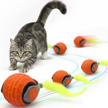 Al-Kar Ticaret Akıllı Kedi Oyun Topu - Otomatik Yuvarlanan Interaktif Kedi Oyuncağı - Şarj Edilebilir Evcil Hayvan Oyun Arkadaşı - Farklı Hız ve Oyun Modları - LED Işıklı - Tüylü Kovalama Kuyruğu (Turuncu)