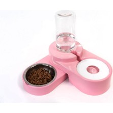 Al-Kar Ticaret Miapet Köşeli Ayarlanabilir Hazneli Çelik Taslı Kedi-Köpek Mama ve Su Kabı Seti 1000ML Pembe