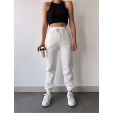 Lune Store Üç Iplik Basic Lastikli Eşofman Pantolon - Beyaz
