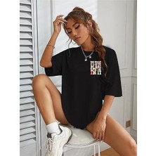 Lune Store Bisiklet Yaka Baskılı T-Shirt - Siyah