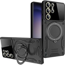 Mabelme Psr Aksesuar Galaxy S24 Plus Kılıf – Kamera Lens Koruyuculu, M-Safe Destekli, 360° Dönen Halka Standlı Kapak (Siyah, Galaxy S24 Plus)