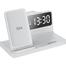 Al-Kar Ticaret Bix Bxmw4 Alarmlı Saat Özellikli 15W Akıllı Telefon Tws Kulaklık Akıllı Saat Için Çok Fonksiyonlu Kablosuz Şarj Standı Airpods Için Şarj Kaynağı (Beyaz)