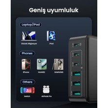 Al-Kar Ticaret 160W 3*type-C ve 3*usb-A 6 Portlu Şarj Cihazı Laptop Uyumlu Gan Masaüstü Şarj Istasyonu