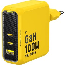 Al-Kar Ticaret Youth 3 Portlu Şarj ADAPTÖRÜ,100W Şarj Cihazı, Gan Hızlı Şarj Istasyonu, Sarı