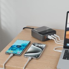 Al-Kar Ticaret Hızlı Şarj Cihazı, 65W Gan Hızlı Şarj Adaptörü, Güç Şeridi, 2x Type-C Girişi, 2x USB Girişi, Tam Zamanlı 4 Bağlantı Noktası, Şarj Koruması, Akım Koruması, Yüksek Verimlilik (1.5 Metre)