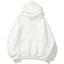 Lune Store 3 Iplik Pamuklu Unisex Kapşonlu Sweetshirt - Beyaz
