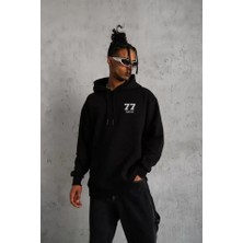 Lune Store Unisex Kapşonlu Baskılı Sweetshirt - Siyah
