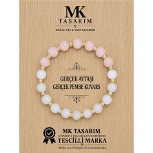 MK Tasarım Gerçek Aytaşı Gerçek Pembe Kuvars Bileklik MK.7000.824- Rahatlık-Dinginlik-Enerji- Stres Bilekliği