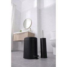 Mabelme Siyah 2'li Banyo Seti - Metal Çöp Kovası 3 Lt ve Wc Fırçası Takımı 7200