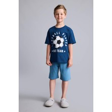 DeFacto Regular Fit Baskılı 2'li İndigo Pijama Takımı Erkek Çocuk H8193A826HS