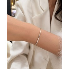 Livaz Accessories Kadın Çelik Kararmaz Gold Yuvarlak Zirkon Su Yolu Bileklik