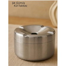 Mabelme Gümüş Kapaklı Kokusuz Paslanmaz Metal Küllük – Modern ve Şık Tasarım