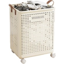 Mabelme Tekerlekli Katlanabilir Çok Amaçlı Sepet, 40 Litre, Havalandırmalı Tasarım (Krem)