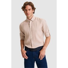U.S. Polo Assn. Erkek Regular Fit Taş Uzun Kollu Keten Gömlek 50319065-VR049