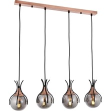 Al-Kar Ticaret AV-60161-4Y-BSY Siyah Boyalı Modern Avize, E27, Metal, Cam, 70X13 cm