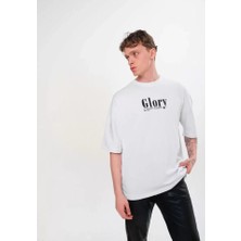 Lune Store Unisex Bisiklet Yaka Baskılı Oversize T-Shirt - Siyah