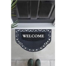 Mabelme M&h (239) Yarım Ay Modeli Welcome Yazlı Kapı Önü Paspası Dekoratif Dış Kapı Yıkanabilir Toz Alıcı Halı Siyah 45 x 70