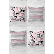 Mabelme Pelangi Zigzag ve Üçgen Bloklar Gizli Fermuarlı Kırlent Kılıfı Koltuk Yastık Kılıfı TAKIM(4ADET), Pembe-Gri-Beyaz 43 x 43