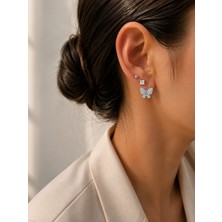 Livaz Accessories Kadın Çelik Kararmaz Zirkon Taşlı Kelebek Küpe