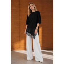 Topshow Dantel ve Saten Detaylı Asimetrik Bluz T-Shirt