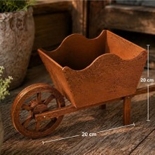 Dekor66 Ahşap Görünümlü El Arabası Saksı - Dekoratif Balkon ve Bahçe Çiçekliği