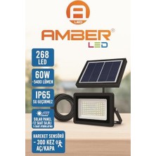 Al-Kar Ticaret LED 268 Led'li Solar Projektör – 60W, 5400 Lümen, 10 Metre Kablolu, IP65 Su Geçirmez, 6500K Beyaz Işık, Hareket Sensörlü Güneş Enerjili Dış Mekan Aydınlatma