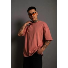 Lune Store Erkek 24/1 Düz A Kalite Oversize T-Shirt - Gül Kurusu