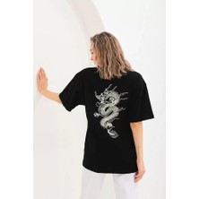 Lune Store Unisex Baskılı Oversize T-Shirt - Siyah